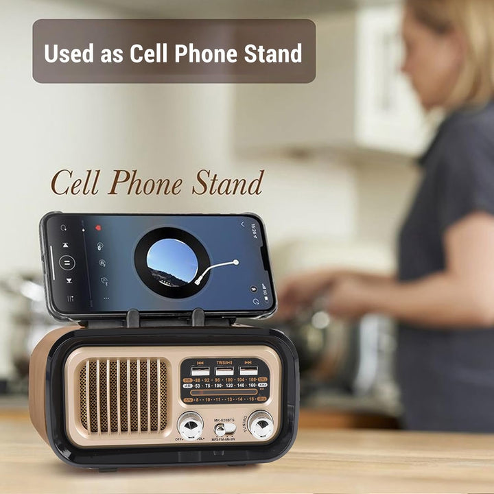 Retro -Radio mit BT -Lautsprecher, Tragbarem AM -FM -Radio -Lautsprecher, USB -Wiedergabe, Solar -Ba
