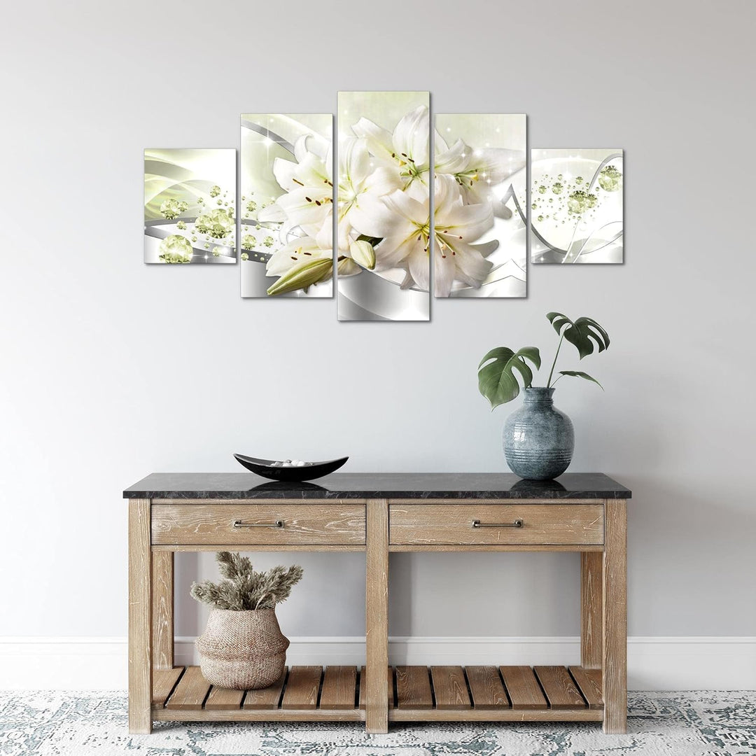 Runa Art Wandbilder Blumen Lilien 5 Teilig Bild auf Vlies Leinwand Deko Wohnzimmer Abstrakt Grau Grü