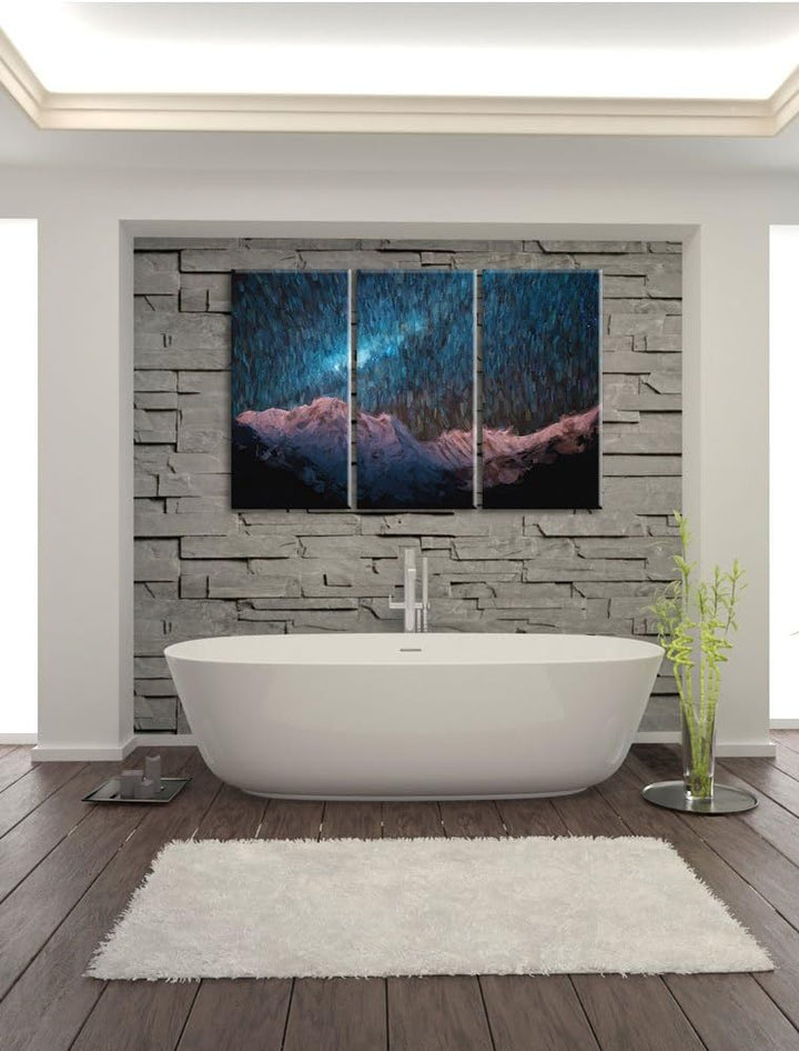Pixxprint Annapurna bei Nacht Pinsel Effekt 3-Teiler Leinwandbild 120x80 Bild auf Leinwand