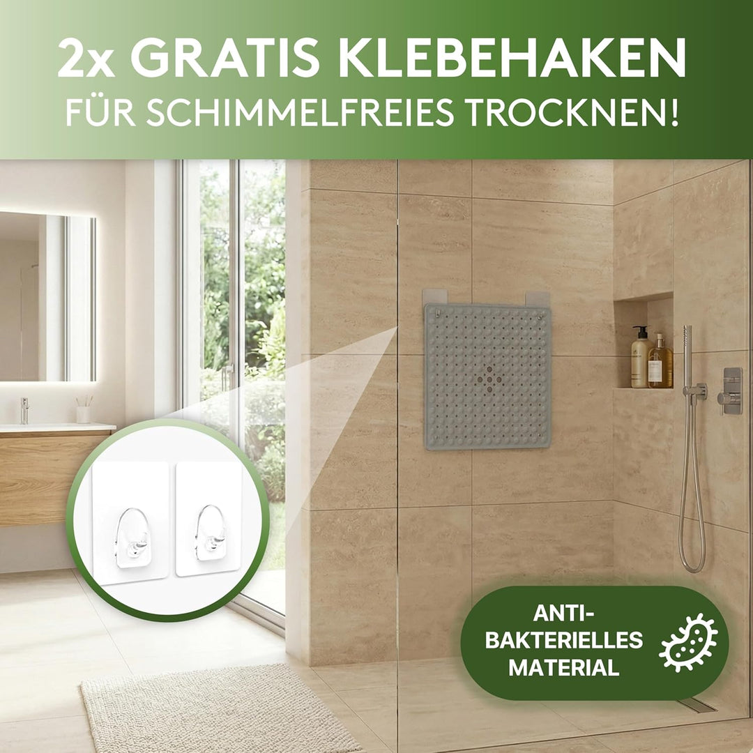 Duschmatte rutschfest 53x53 cm (Grau) - Antirutschmatte für Kinder - Badematte, maschinenwaschbar un