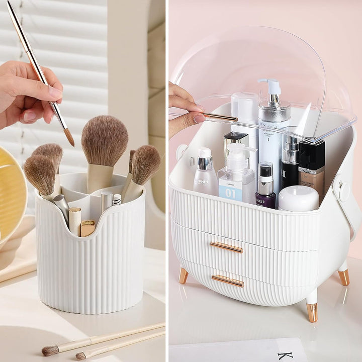 UCAMP Make-up-Organizer mit Reinigungsutensilien und Bürstenhalter–Kosmetikbox aus Kunststoff 3 Eben