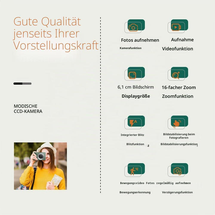 Andoer Digitalkamera, 4K 48MP Kompaktkamera Fotokamera 2,4", Vlogging Kamera mit 16X Digitalzoom, ei