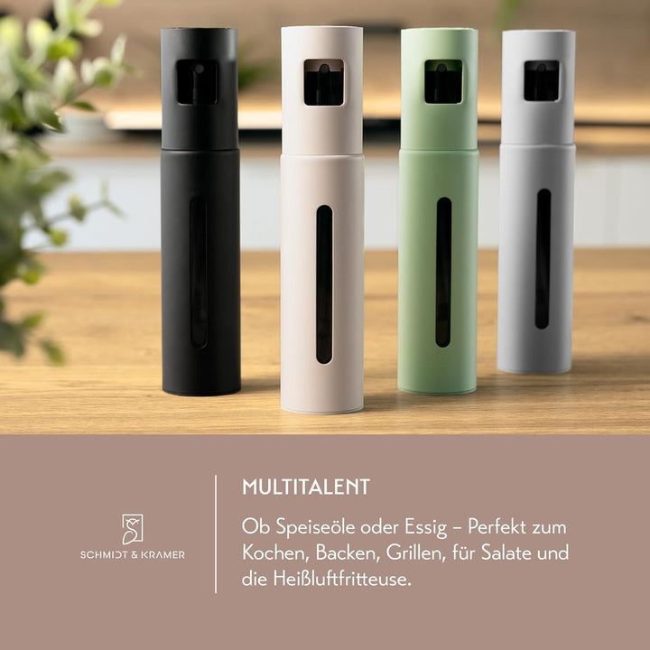 SCHMIDT & KRAMER Ölsprüher I hochwertige Öl-Sprühflasche aus Edelstahl & Glas, für gesundes Kochen I