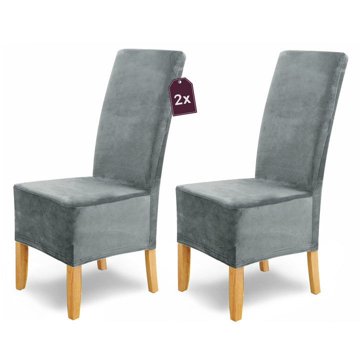 SCHEFFLER-Home Stretch Stuhlhussen Samt Puma Velvet/Velours Stuhlhussen 2er Set Grau lang/Stuhlabdec