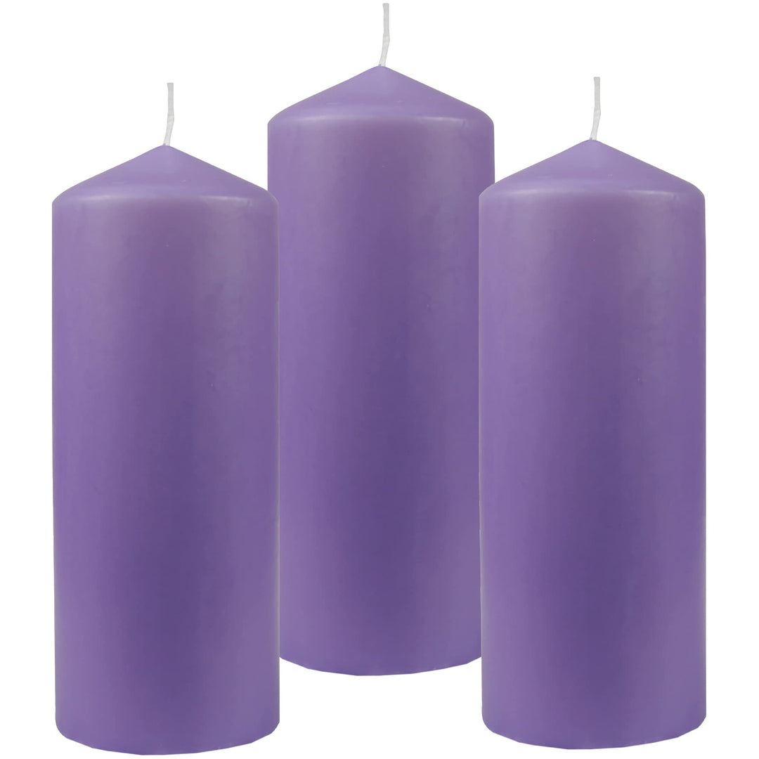 Stumpenkerzen Wachskerzen Ø8cm x 20cm (3er Pack) Violett - Lange Brenndauer, Hergestellt in EU, Kerz