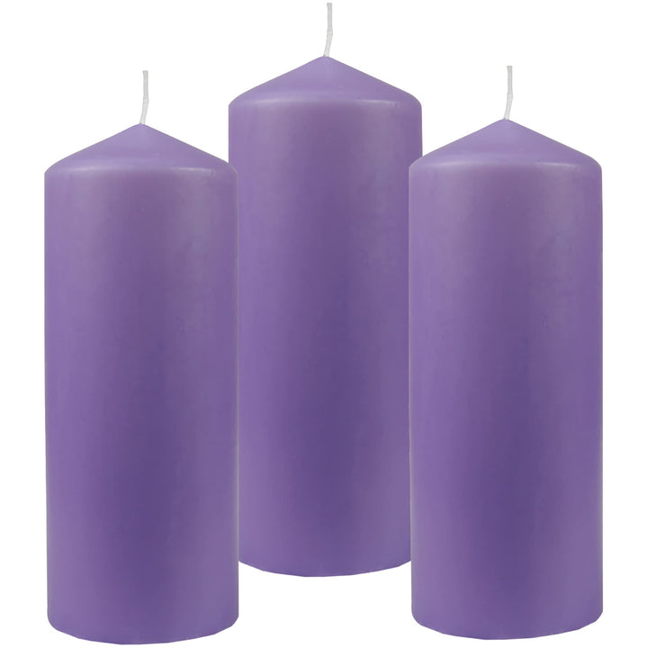 Stumpenkerzen Wachskerzen Ø8cm x 20cm (3er Pack) Violett - Lange Brenndauer, Hergestellt in EU, Kerz