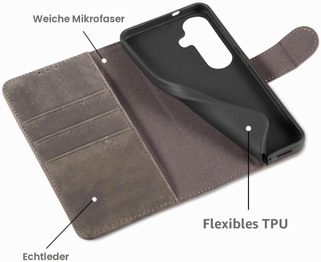 LENSUN Handyhülle für Samsung Galaxy S26 Echtleder, Hülle [Kartenfach][Standfunktion][RFID Schutz] F