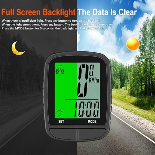 Denash Fahrradcomputer, Kabelloser Fahrrad-Tachometer mit 24 Funktionen, Automatischer Sleep-Wake-Up