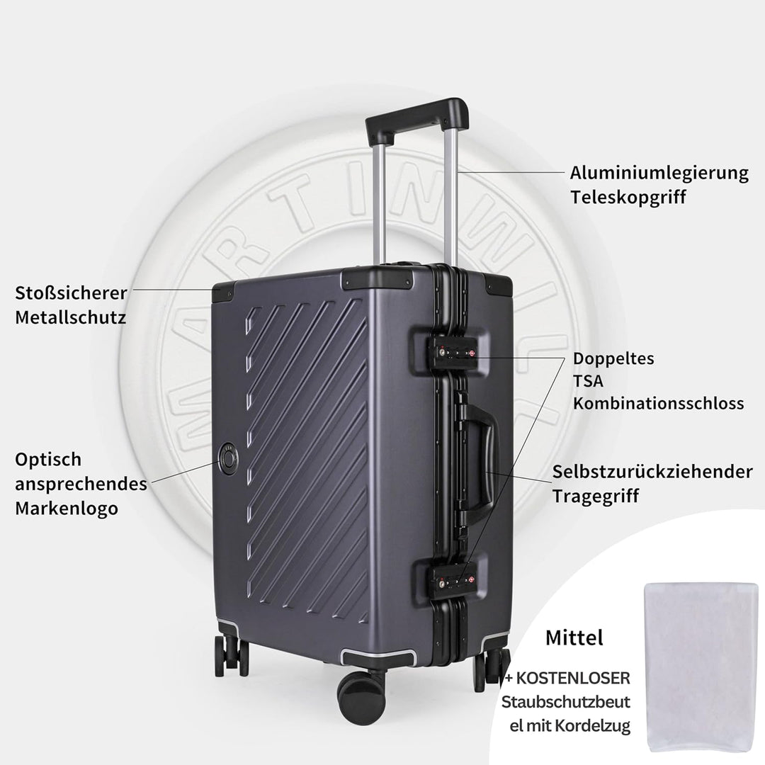 JLY Hartschalen-Reisekoffer aus Covestro Polycarbonat – ohne Reissverschluss, TSA-Schloss, 4 Doppelr