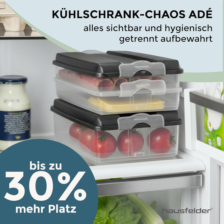Hausfelder Aufschnittbox Organizer Set - stapelbar mit Deckel – Kühlschrank Wurstbox Aufschnittdosen