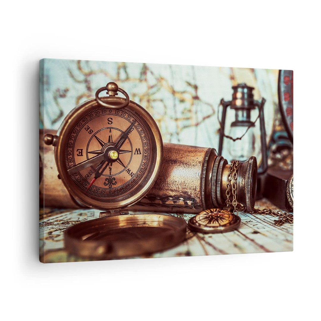 Bilder auf Leinwand Kompass Teleskop Abenteuer antik Leinwandbild 70x50cm Wandbilder Dekoration Wohn