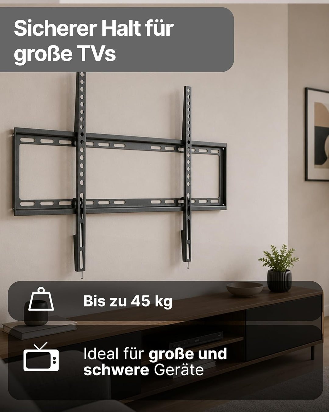 SCHWAIGER TV-Wandhalter abnehmbar I 37-80 Zoll Fernseherhalterung ultraflach mit 1,95 cm Wandabstand