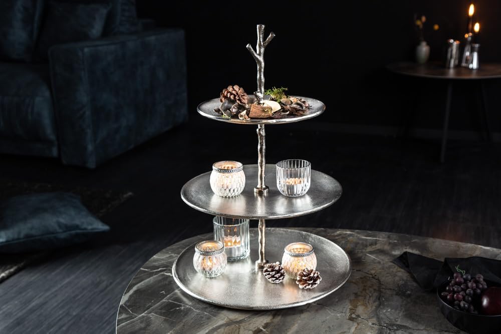 Riess Ambiente Elegante Etagere Abstract 48cm Aluminium Silber mit DREI Etagen Servierständer Obstsc