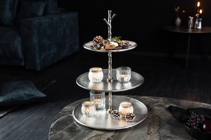 Riess Ambiente Elegante Etagere Abstract 48cm Aluminium Silber mit DREI Etagen Servierständer Obstsc