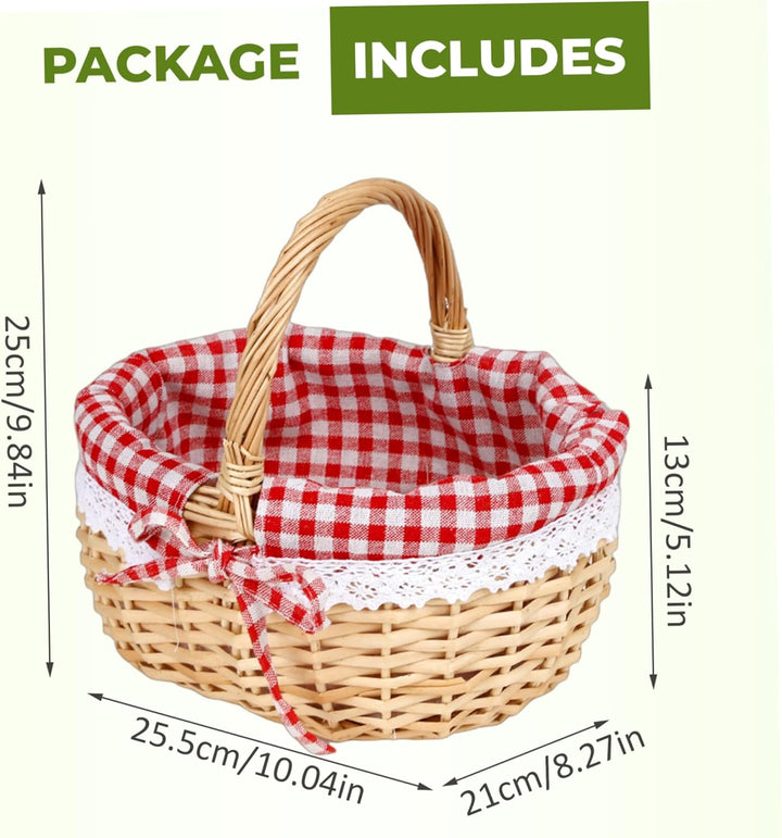 Weiden-Picknickkorb, Weidenkorb mit Griff, 10 x 8 x 5 handgefertigte gewebte Picknickkörbe, Starke B