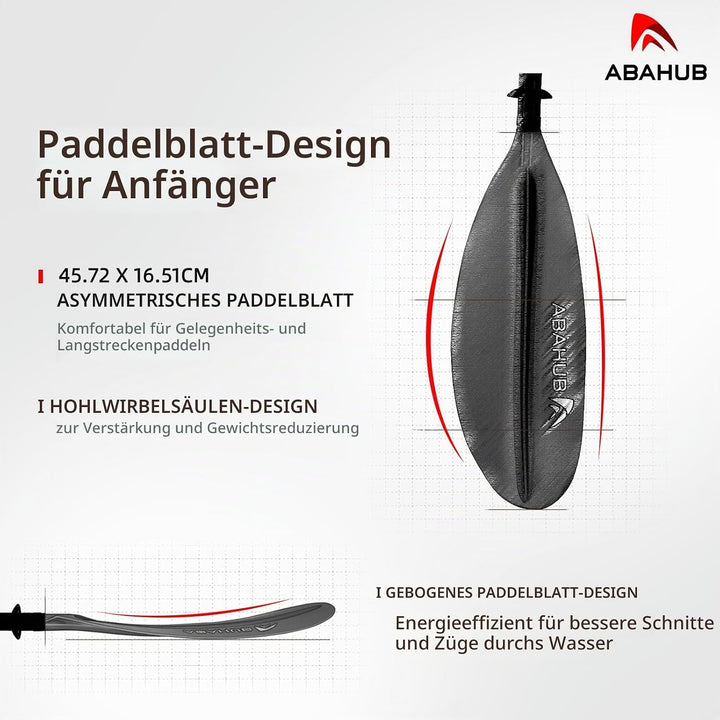Abahub Carbon Kajak Paddel 230cm/220-240cm verstellbar, mit Paddelleine | Für Kajakfahren, Ruderboot
