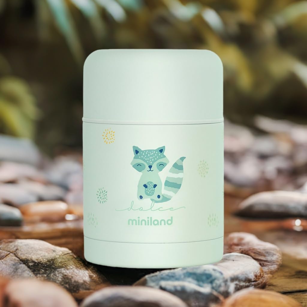 Miniland Food Thermy Mint, 600 ml Isolierbehälter, doppelte Stahl-Isolierschicht hält die Temperatur