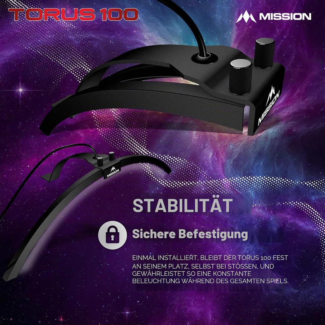 Mission Darts TOR100 Torus 100 | Dartscheibe LED klappbar tragbar Dartscheibe Reise Beleuchtungssyst