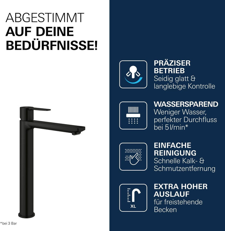 GROHE Lineare, Waschtischarmatur hoch, wassersparend (Wasserhahn für das Bad, 31cm hoch, ideal für d