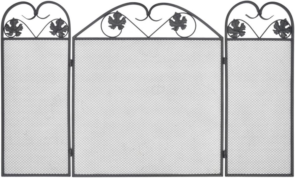 Festnight 3-seitiger Kaminschirm Kamingitter Kaminfunkenschutz aus Eisen Klappbares Design Schwarz