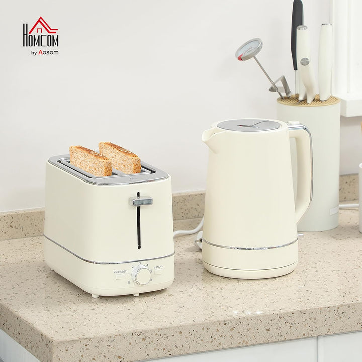HOMCOM Wasserkocher Toaster Set 2200 W 1,7L Wasserkocher, 2 Scheiben Toaster, 6 Bräunungsstufen, Auf
