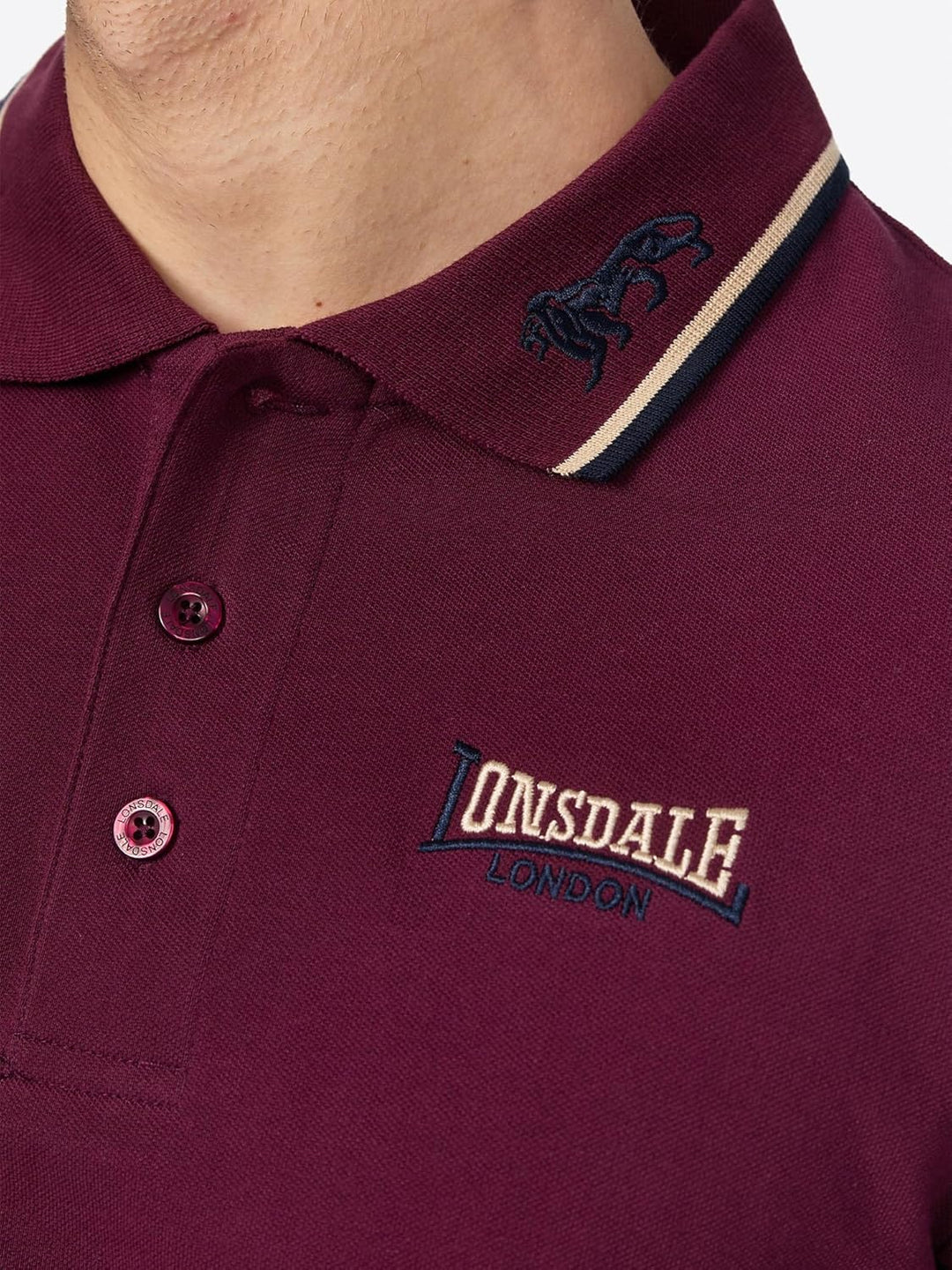 Lonsdale Herren Poloshirt schmale Passform Lion Oxblood XXL, Oxblood XXL