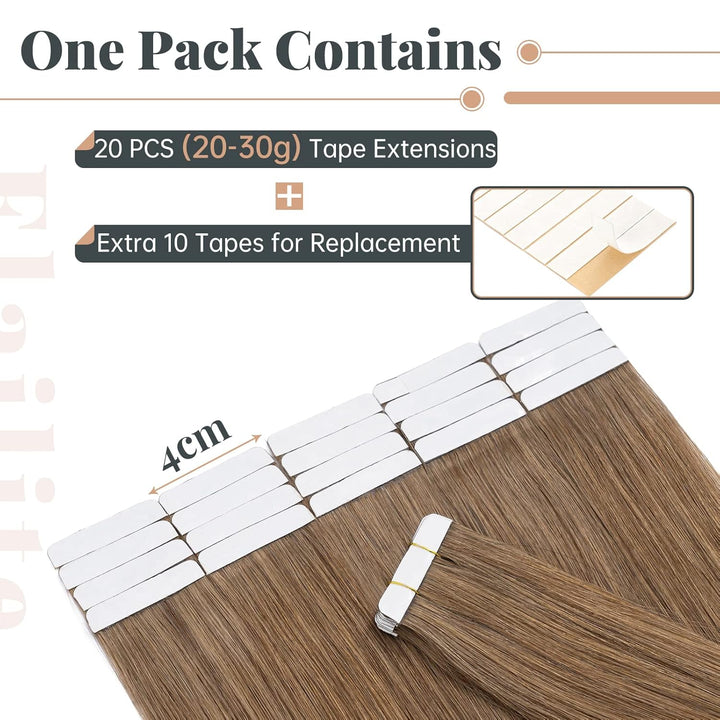 Elailite Tape in Extensions Echthaar, 20pcs(1g/pcs) Haarverlängerung Haarteil Real Human Haar Kleber