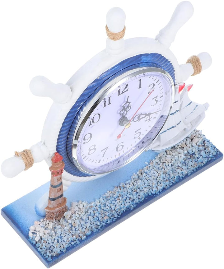 Zerodeko Leise Wanduhr Aus Holz Mit Leuchtturm Und Schiffsrad Für Dekoration Mit Strandthema