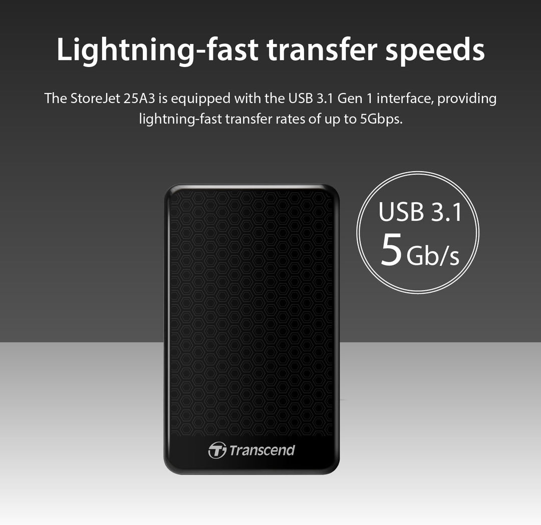 Transcend 2TB USB 3.1 Gen 1 SJ25A3K StoreJet 25A3K externe Festplatte TS2TSJ25A3K, 2TB