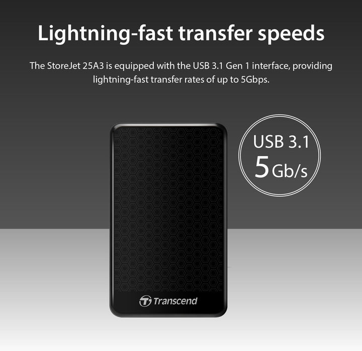 Transcend 2TB USB 3.1 Gen 1 SJ25A3K StoreJet 25A3K externe Festplatte TS2TSJ25A3K, 2TB