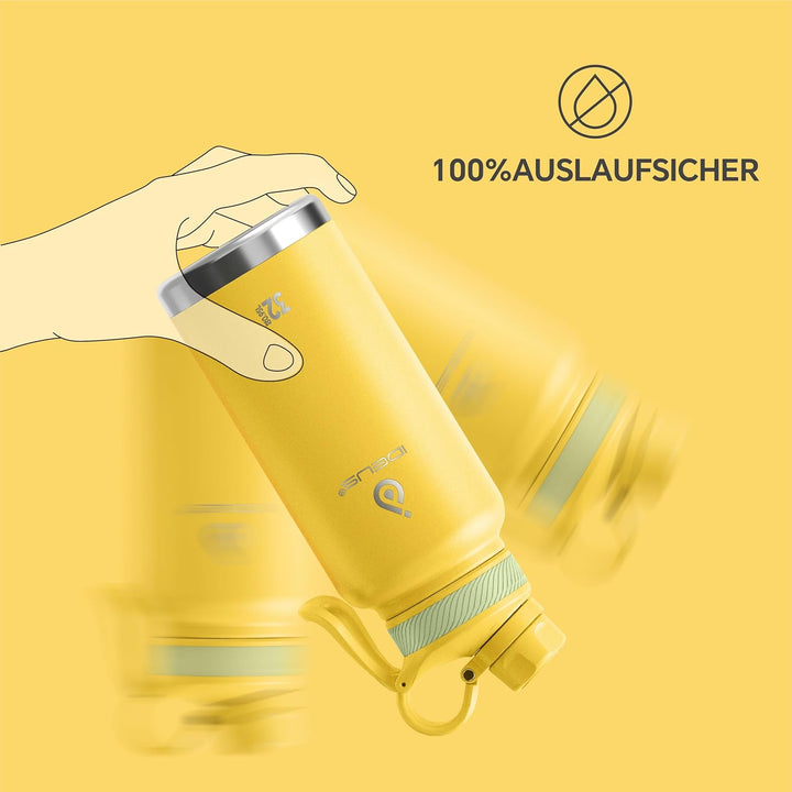 IDEUS Vakuumisolierte Wasserflasche, 32 Oz (950 ml) Edelstahl Doppelwand Flasche Metall Sport Kantin
