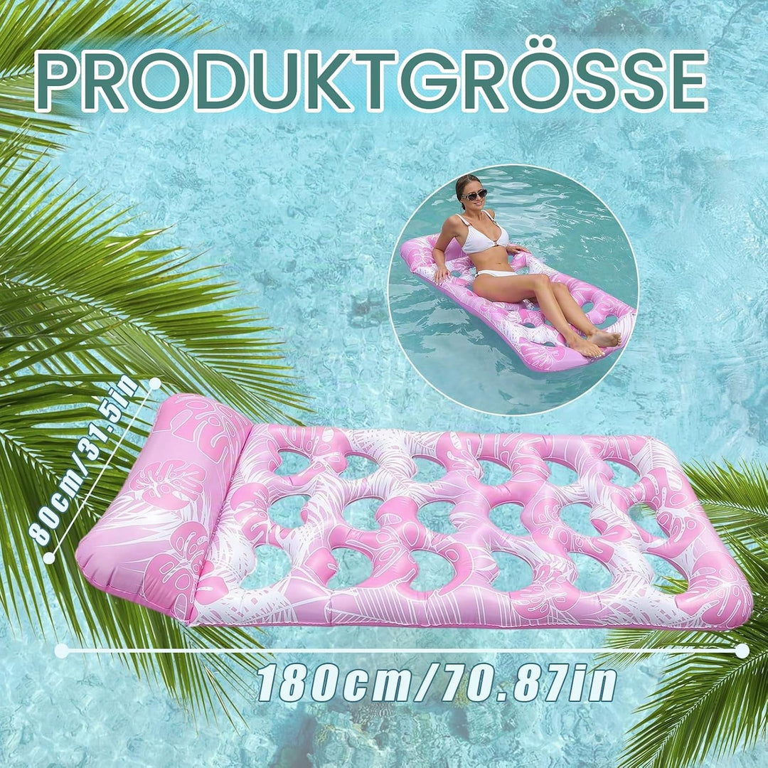 Aufblasbare Pool-Flösse – Aufblasbare Luftmatratze Pool in Pink, Schwimmende Matte mit Kopfstütze fü