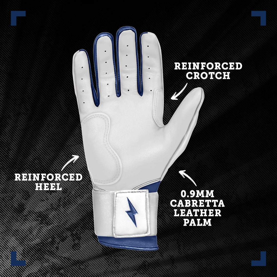 Bruce Bolt Chrome Series Long Cuff Batting Glove Marineblau YTH Small, Marineblau YTH Small