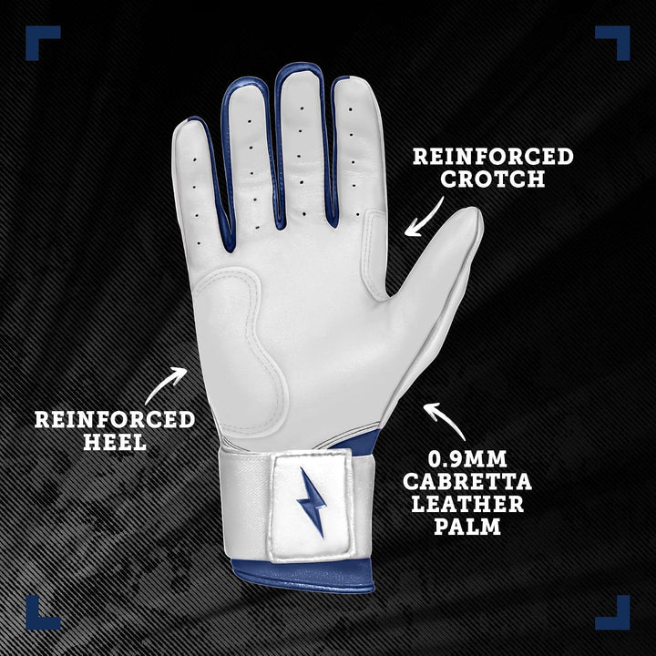Bruce Bolt Chrome Series Long Cuff Batting Glove Marineblau YTH Small, Marineblau YTH Small