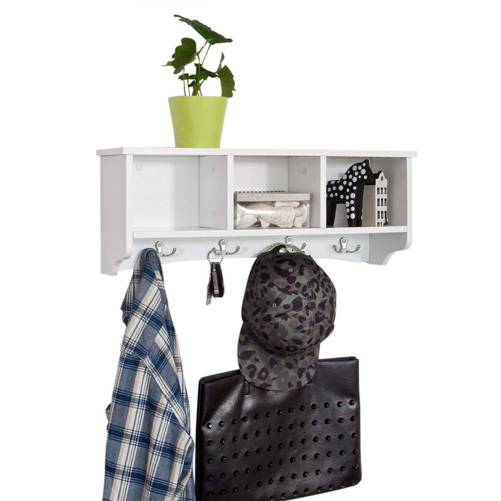 SoBuy® FRG48-W Wandgarderobe,Wandhaken, Hängeregal, Badezimmerschrank,mit 4 Haken,weiss, B 60 cm B:6