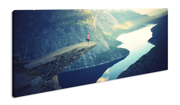 atemberaubende Aussicht eines Fjords Panorama 80x40 cm als Leinwandbild, Motiv fertig gerahmt auf Ec