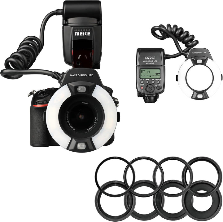 Meike MK-14EXT-N E-TTL Makro LED Ringblitz mit LED AF Assist Lampe für Nikon DSLR Kamera