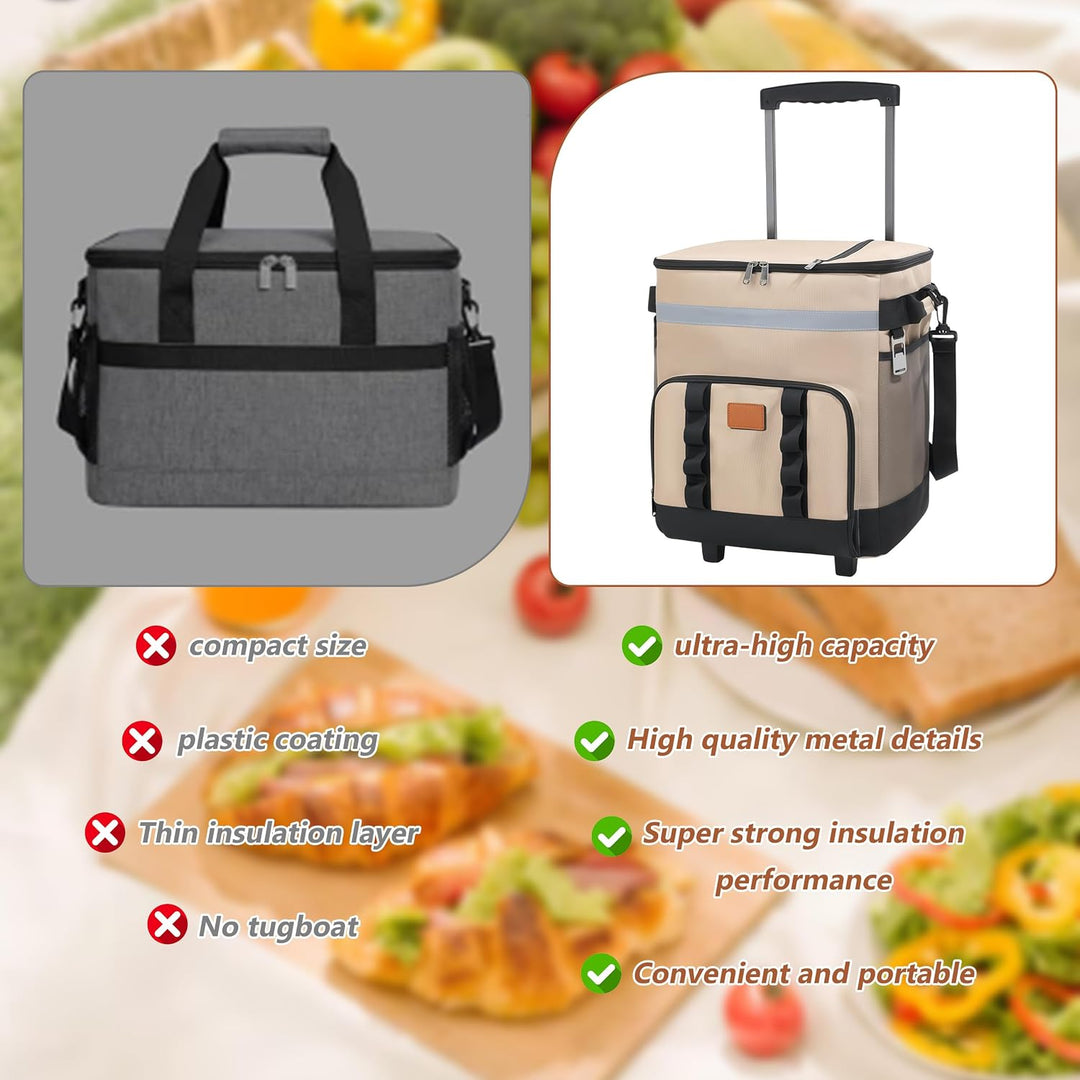 Grosse Kühlbox mit Rollen, isolierte Trolley-Kühltasche, robuster tragbarer Thermo-Kühler für Campin