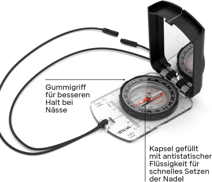 Silva Kompass Outdoor - Spiegelkompass Ranger S Black - Peilkompass für Lange Entfernungen - Marschk