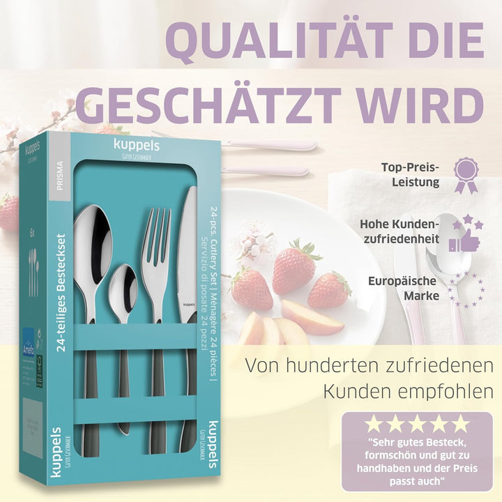 Kuppels Prisma Besteck Set für 6 Personen aus Edelstahl poliert | Besteckset 24-teilig | Hochwertige