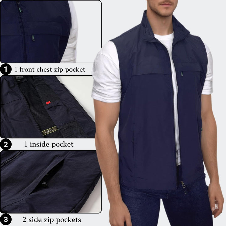 MeiLayM Herren Outdoor Angelweste Multi Pocket Weste Sommer Schnell Trocknende Weste Sport Reissvers