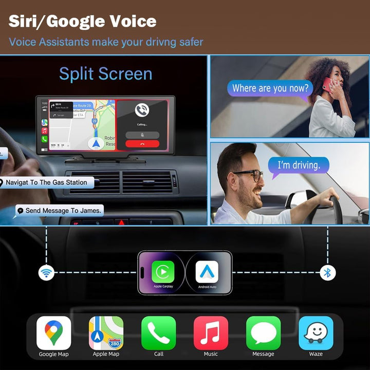 10.26" Wireless Carplay Screen 360 Rotation 4K Dash Cam Carplay/Android Auto Auto Stereo Auto Audio