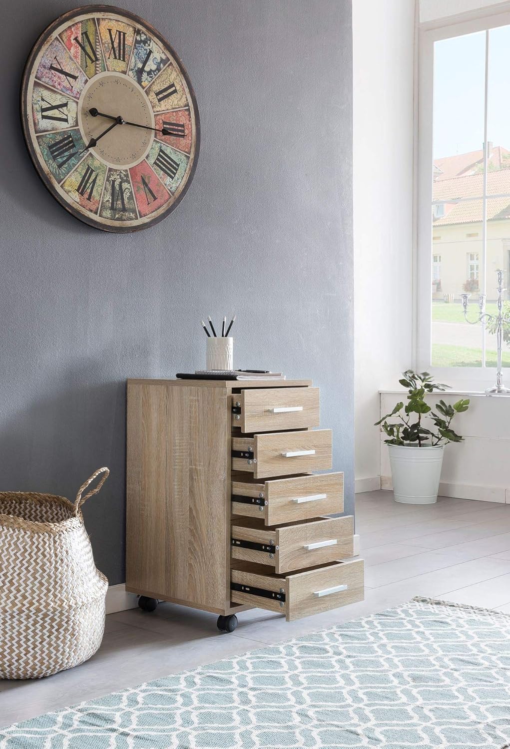 Schubladenschrank ITTER Holz: 5 Schubladen, Rollen, melaminharzbeschichtet - KADIMA DESIGN. Farbe: B