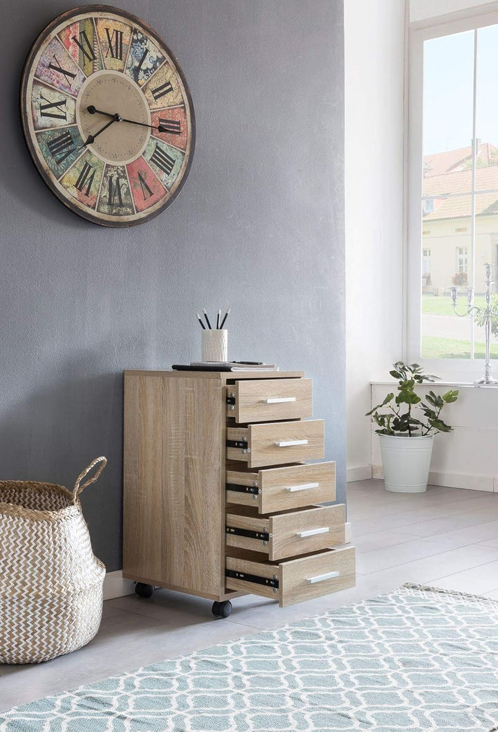 Schubladenschrank ITTER Holz: 5 Schubladen, Rollen, melaminharzbeschichtet - KADIMA DESIGN. Farbe: B