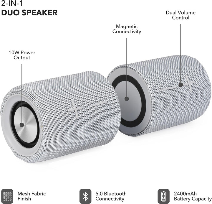Intempo Aria Duo Kabelloser Lautsprecher, Bluetooth 6.0, 20 W, magnetisch | TWS-Modus, 2400-mAh-Akku