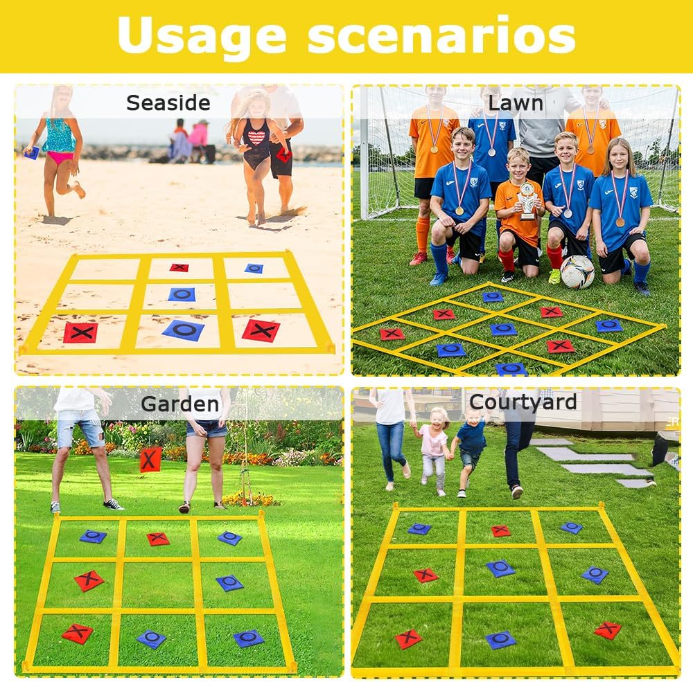Riesiges Tic Tac Toe, 1.2m Tic Tac Toe Sackwerfen Spiel mit 10 Cornhole Säckchen, Outdoor Spielset H