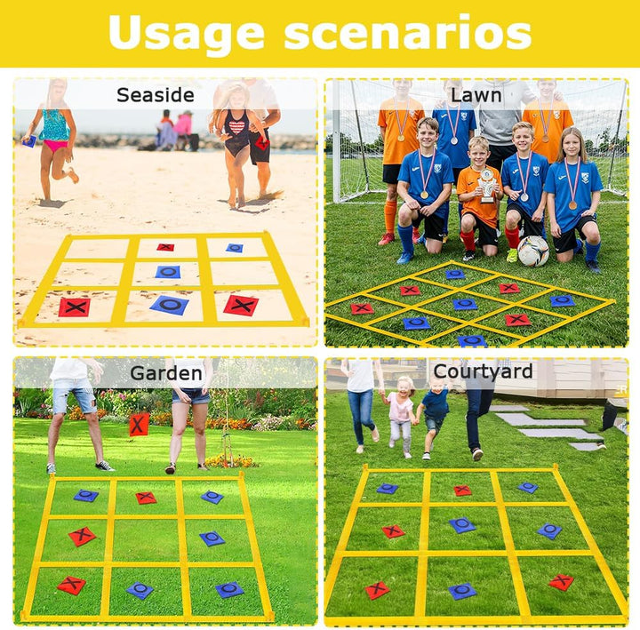 Riesiges Tic Tac Toe, 1.2m Tic Tac Toe Sackwerfen Spiel mit 10 Cornhole Säckchen, Outdoor Spielset H