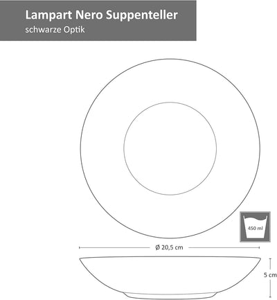 MamboCat Lampart Nero 6x Suppen-Teller schwarz I tiefe Teller Set für 6 Personen I Suppenteller tief