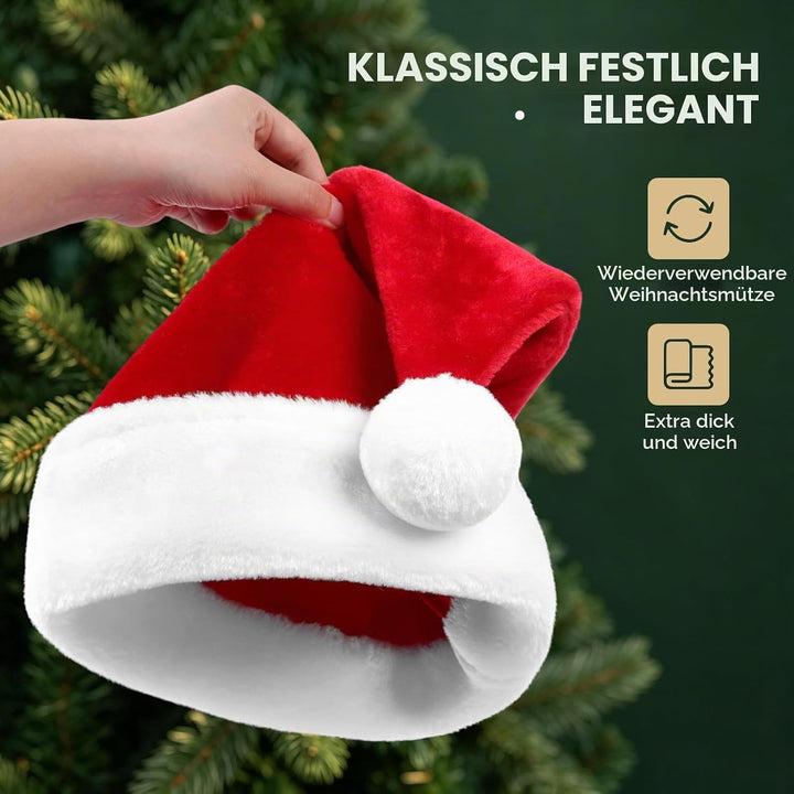 KONVINIT Weihnachtsmütze Nikolausmütze Erwachsene Plüsch Rand Weihnachtsfeier Rote Santa Mütze Nikol