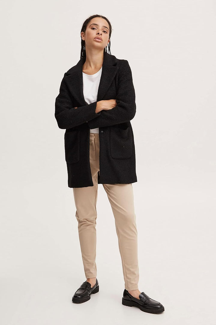 ICHI IHSTIPA JA Damen Wintermantel Wollmantel Winterjacke Kurzmantel mit Druckknöpfen und Reverskrag